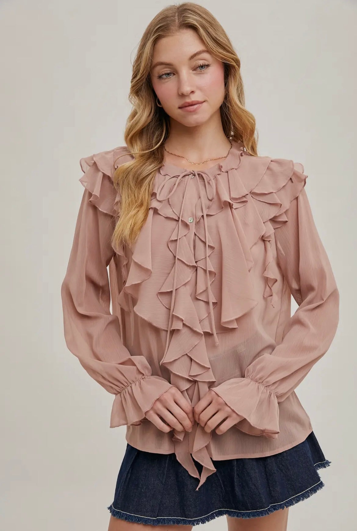 Ruffled Chiffon Shirt Blouse
Front Tie