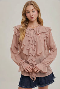 Ruffled Chiffon Shirt Blouse
Front Tie