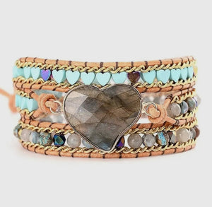 Labradorite Heart Beaded
Wrap Bracelet