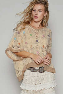 V-Neck Sleeveless Flower
Outseam Thin Sweater Top