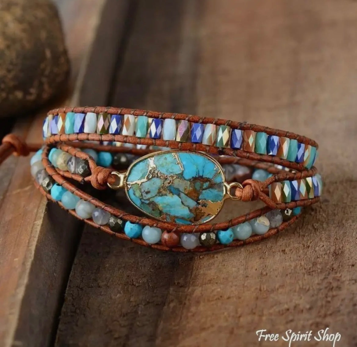 Natural Turquoise & Jasper
Wrap Bracelet