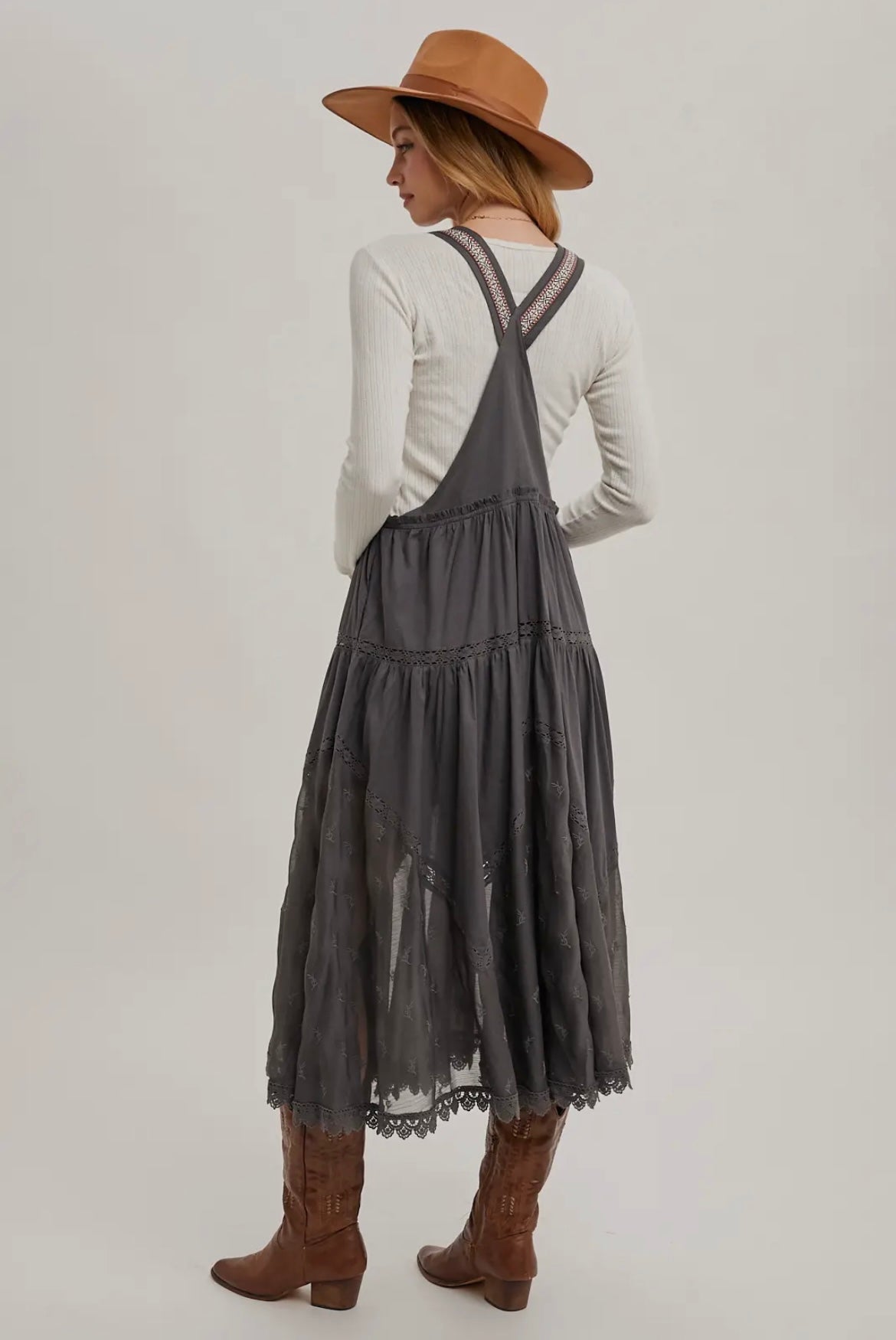 Lace Embroidered Tulle Bib
Maxi Dress