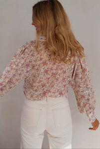 Bishop Sleeve Collared V
Neck Floral Shirt