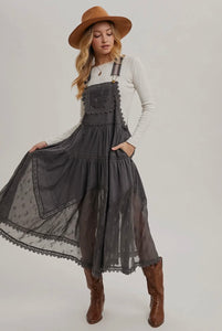 Lace Embroidered Tulle Bib
Maxi Dress