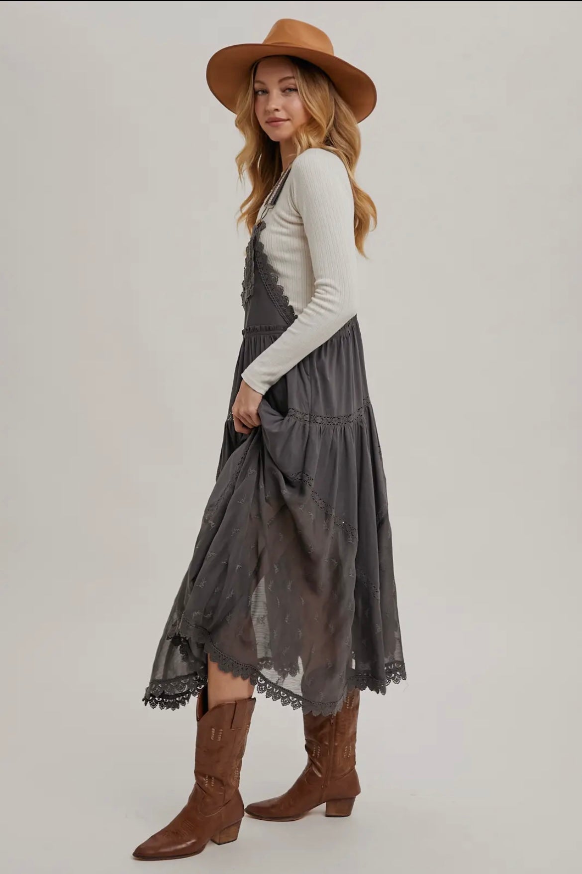 Lace Embroidered Tulle Bib
Maxi Dress