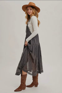 Lace Embroidered Tulle Bib
Maxi Dress