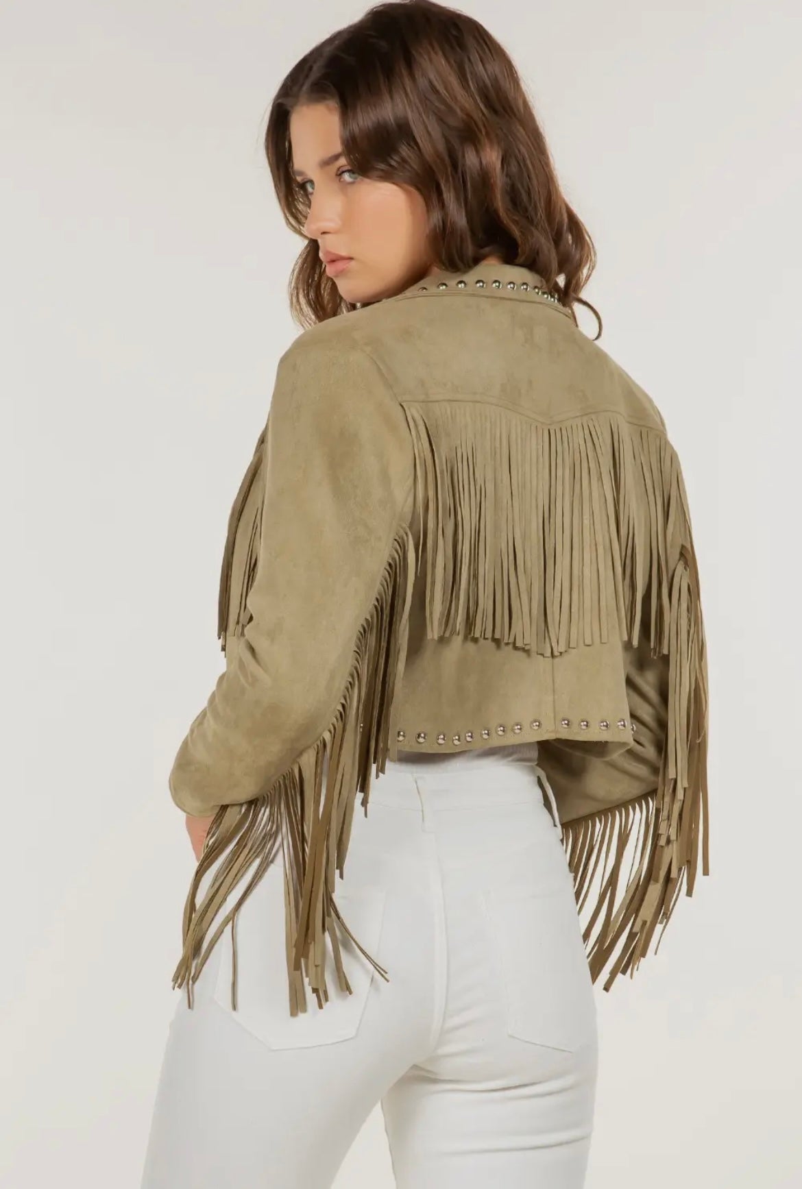 Fringe jacket with stud detail