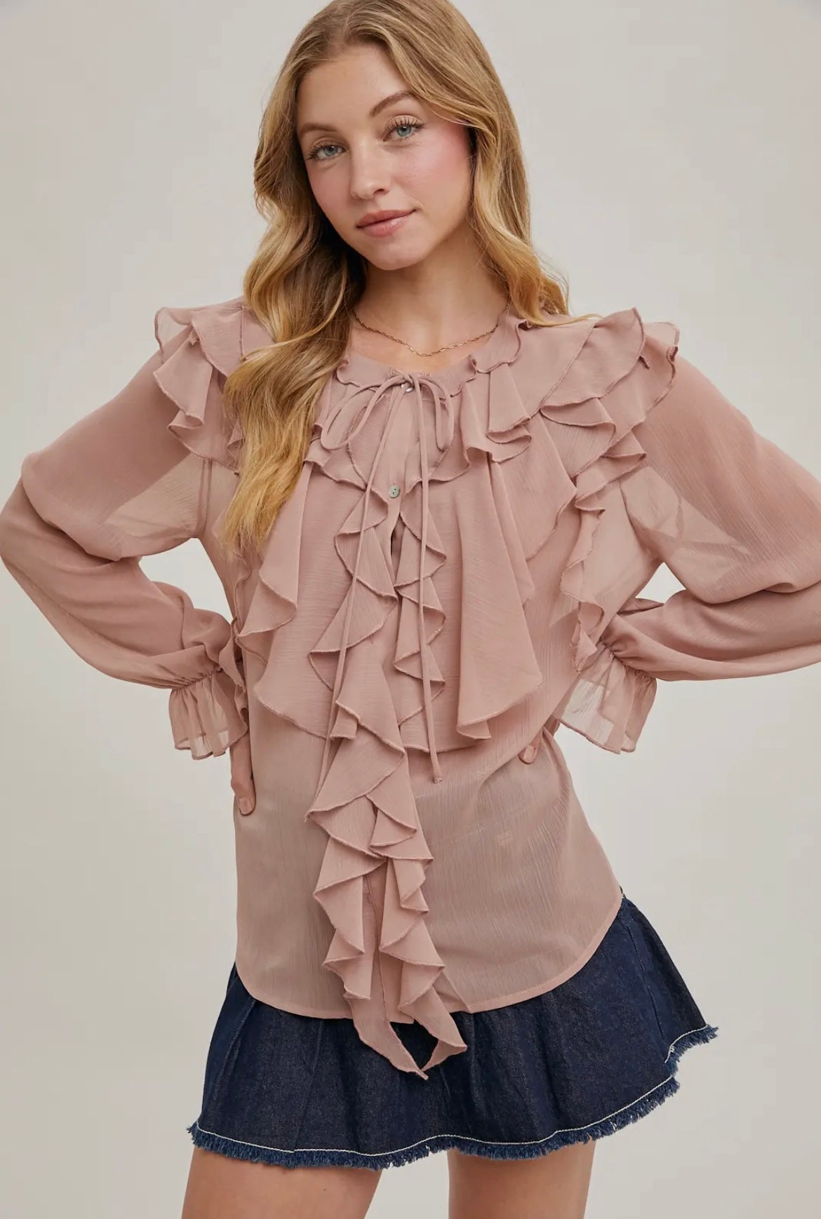Ruffled Chiffon Shirt Blouse
Front Tie