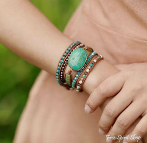 Natural Turquoise Jasper Punk Wrap
Beaded Bracelet