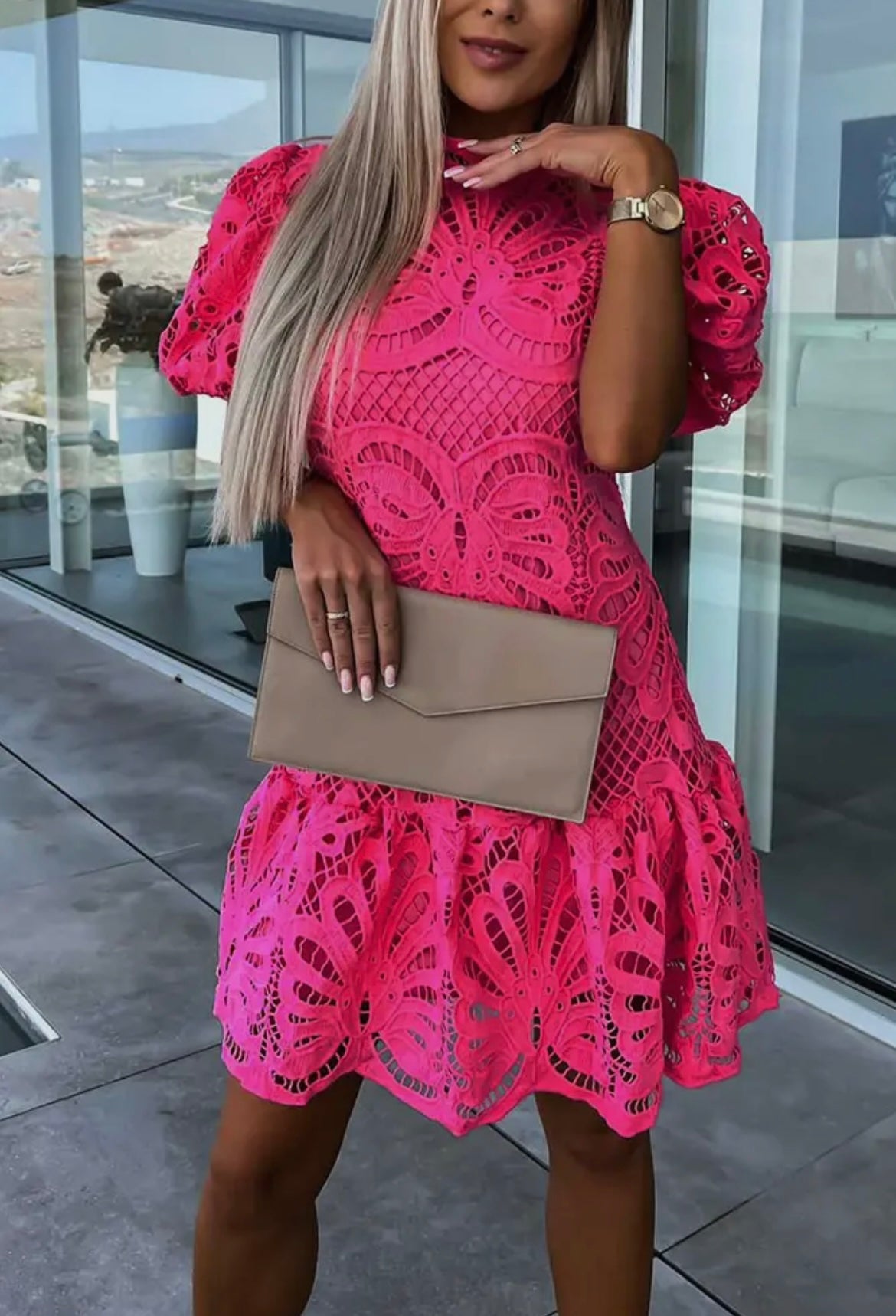 Pink bubble sleeve dress