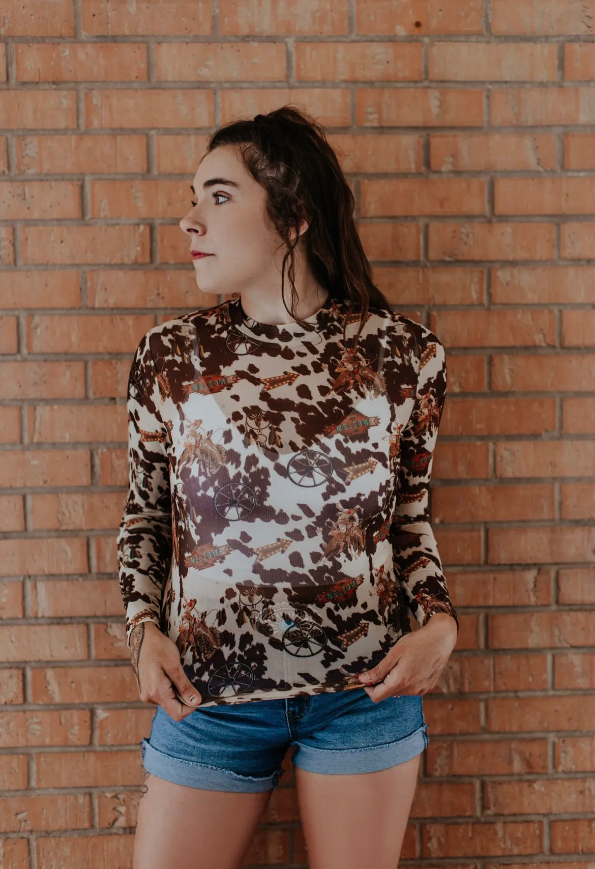 Cowhide buckaroo mesh top