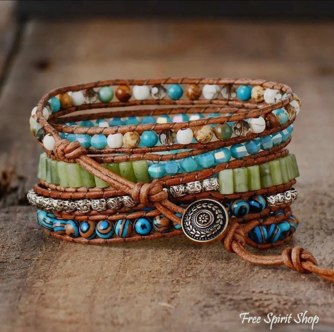 Natural Turquoise Jasper Punk Wrap
Beaded Bracelet