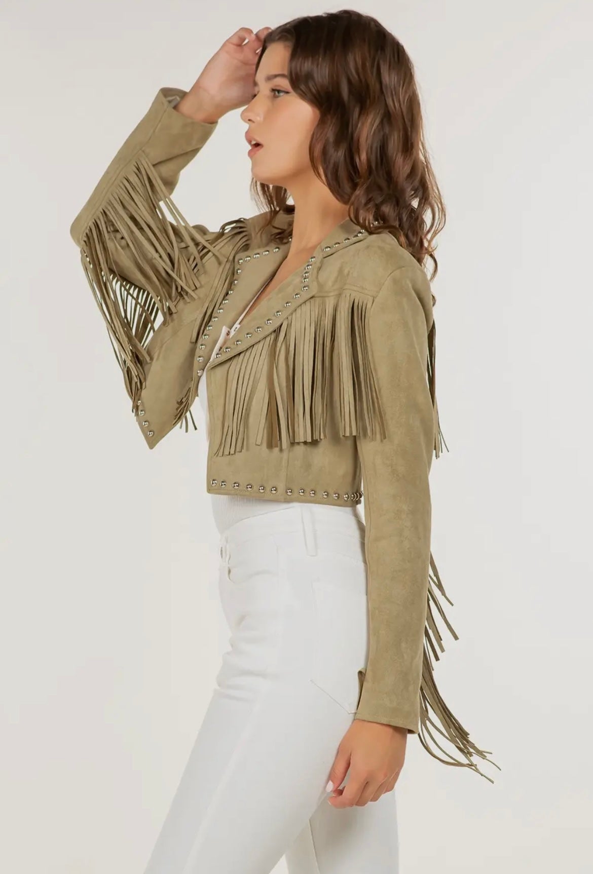 Fringe jacket with stud detail