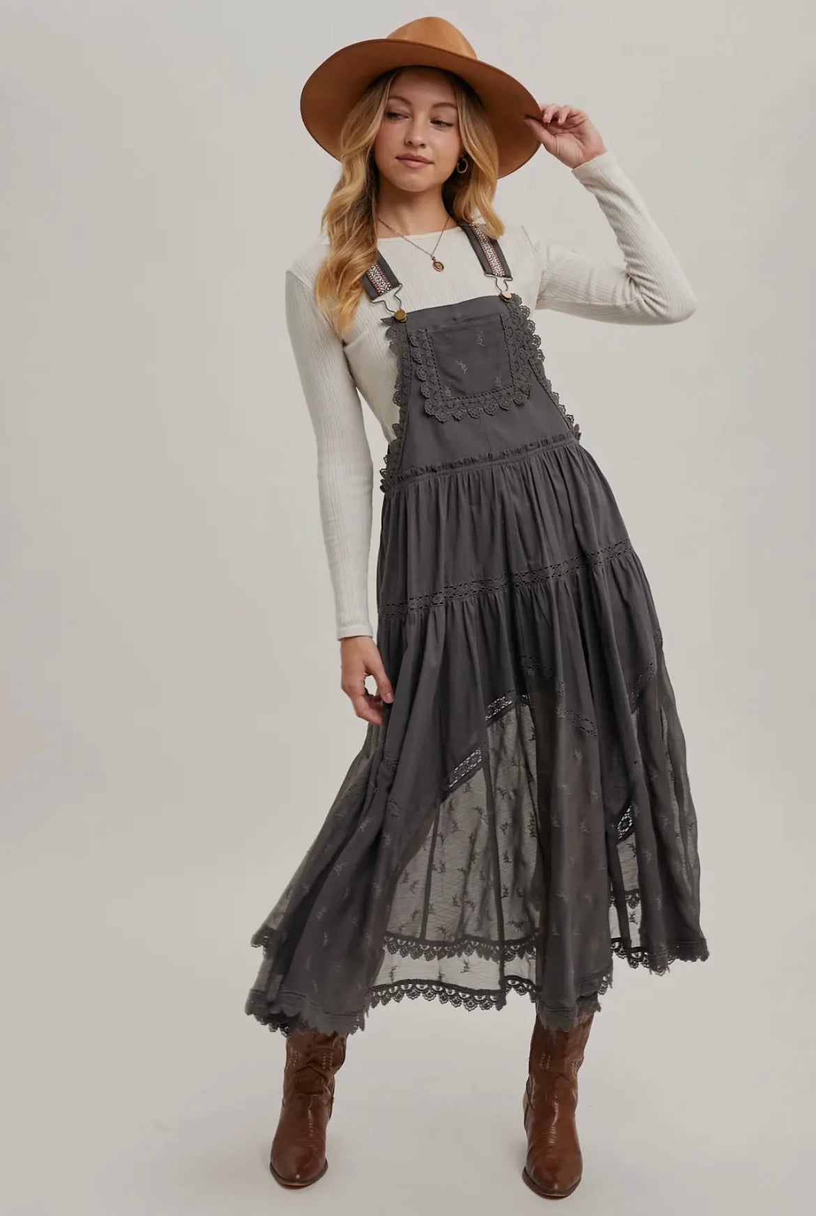 Lace Embroidered Tulle Bib
Maxi Dress
