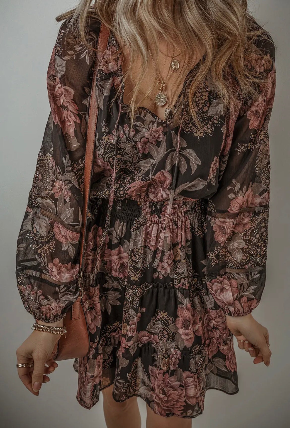 Vintage Floral Smock Waist Dress