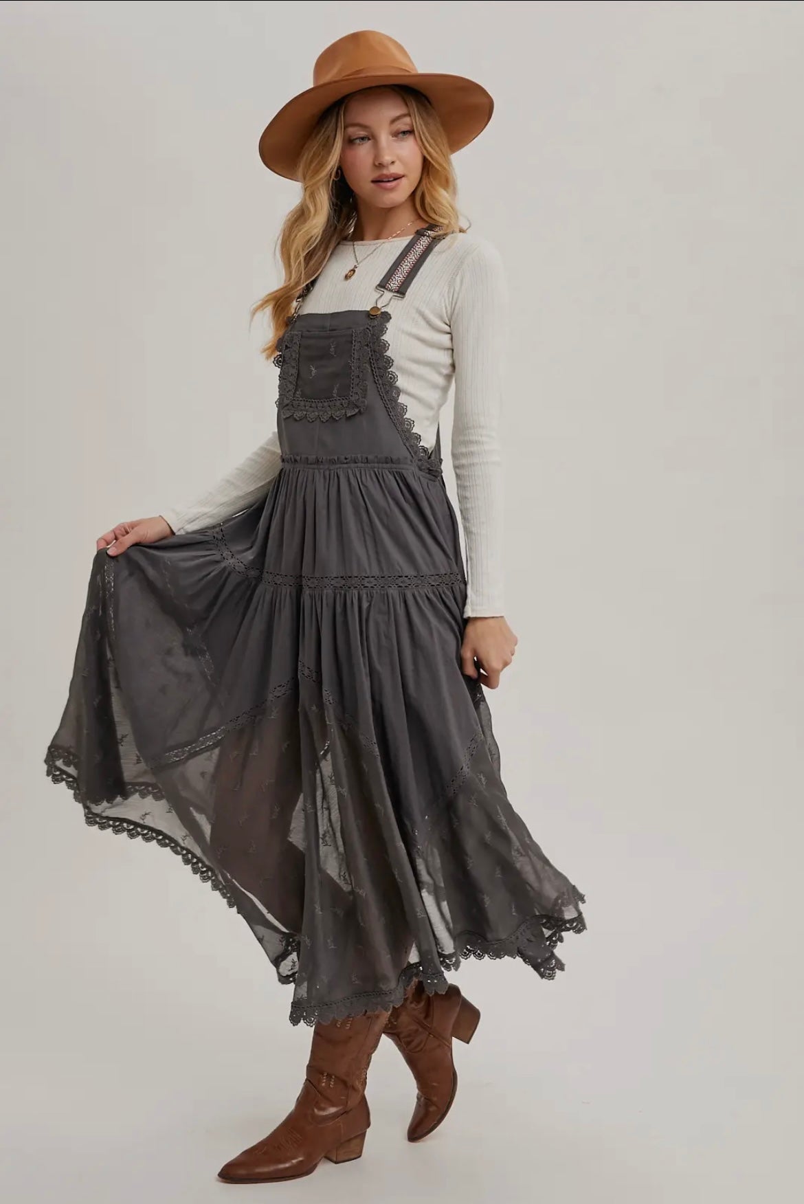 Lace Embroidered Tulle Bib
Maxi Dress