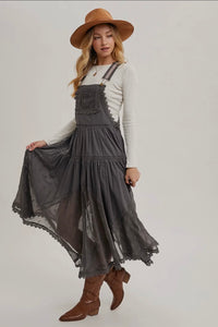 Lace Embroidered Tulle Bib
Maxi Dress