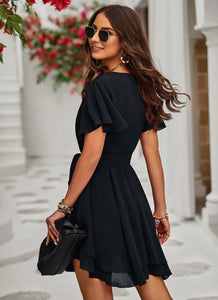 Tiered Short Sleeve Belted Dress