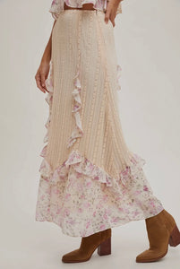 Floral Print Trimmed Maxi Lace
Skirt with Lining