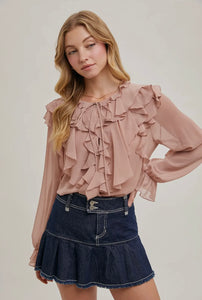 Ruffled Chiffon Shirt Blouse
Front Tie
