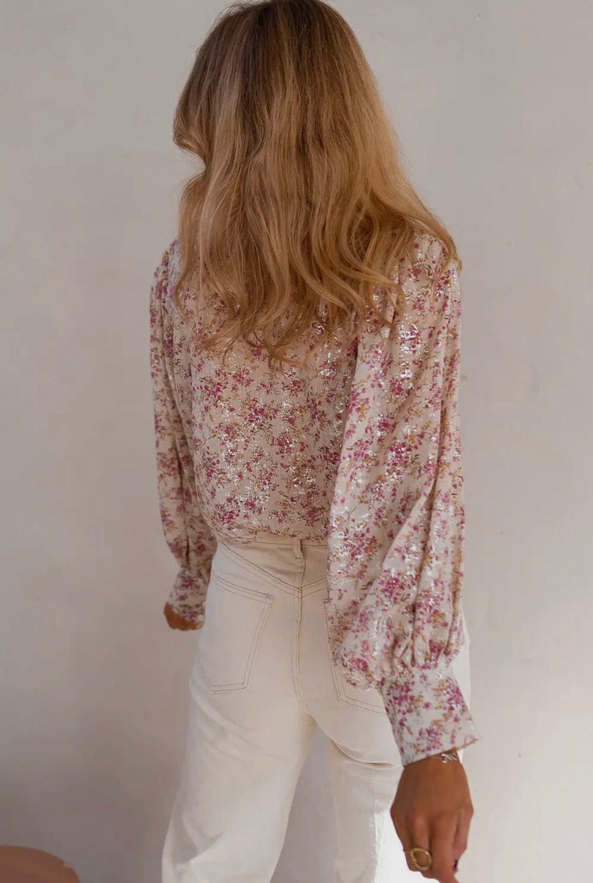 Bishop Sleeve Collared V
Neck Floral Shirt