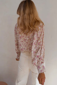Bishop Sleeve Collared V
Neck Floral Shirt