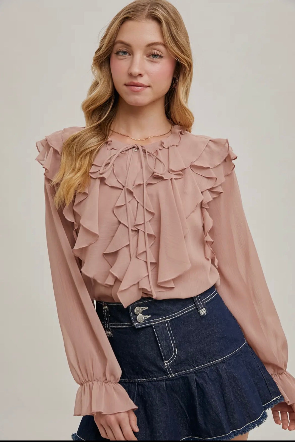Ruffled Chiffon Shirt Blouse
Front Tie