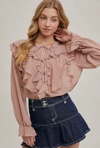 Ruffled Chiffon Shirt Blouse
Front Tie
