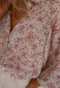 Bishop Sleeve Collared V
Neck Floral Shirt
