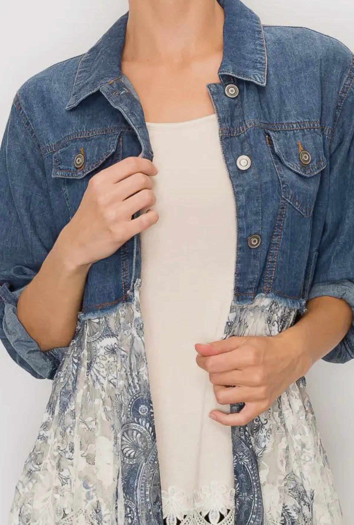 Lace and denim jacket