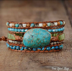 Natural Turquoise Jasper Punk Wrap
Beaded Bracelet