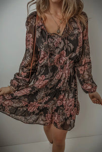 Vintage Floral Smock Waist Dress