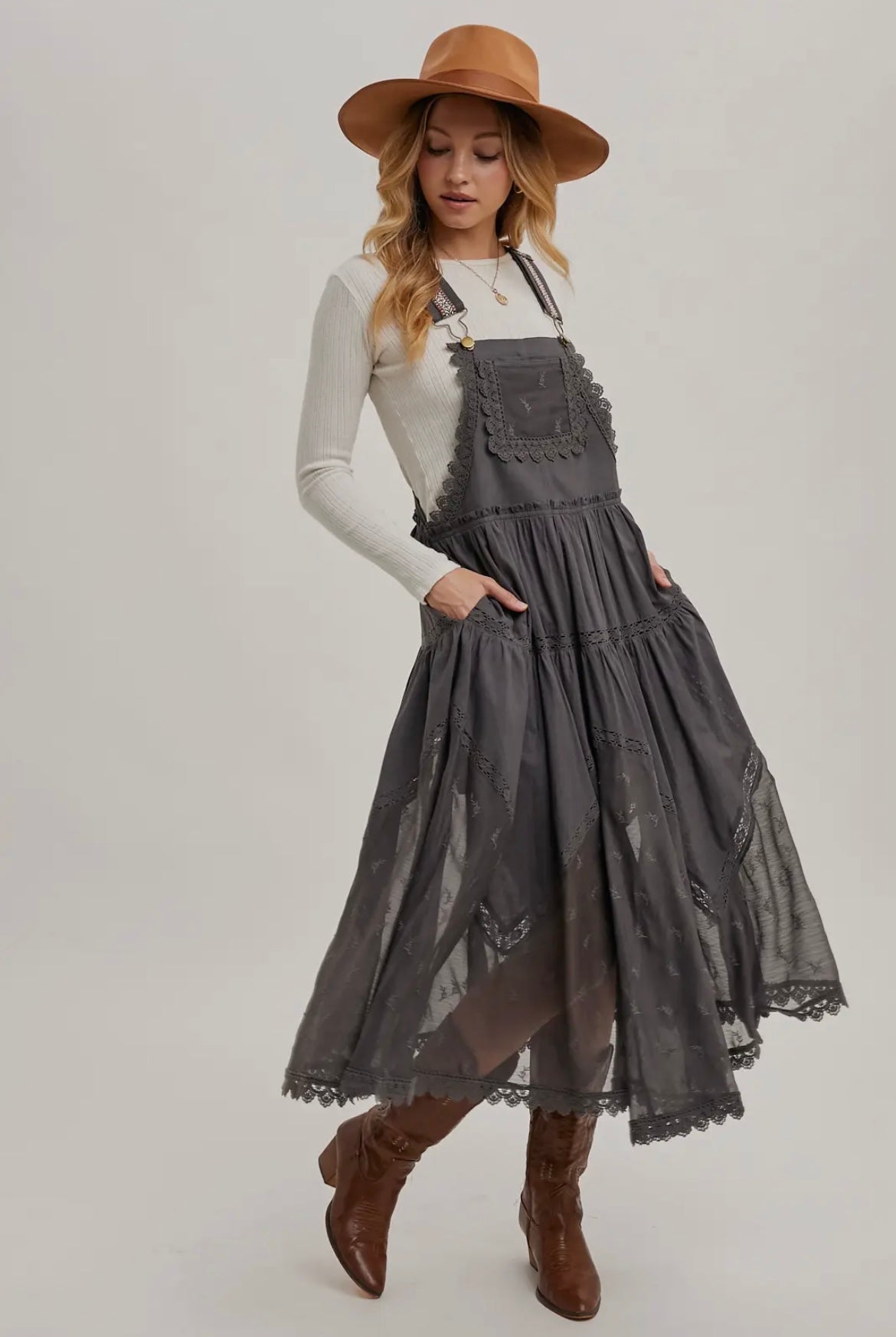 Lace Embroidered Tulle Bib
Maxi Dress