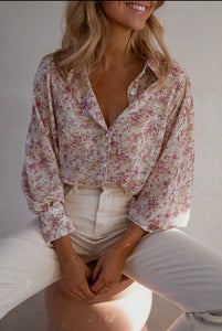 Bishop Sleeve Collared V
Neck Floral Shirt