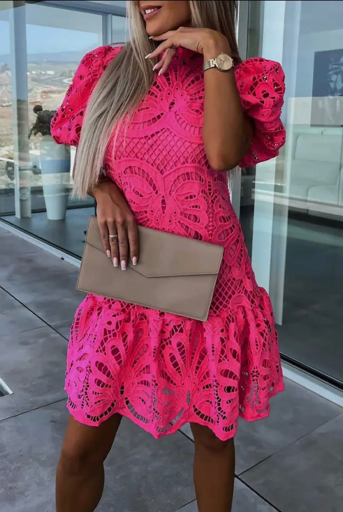 Pink bubble sleeve dress