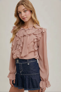 Ruffled Chiffon Shirt Blouse
Front Tie