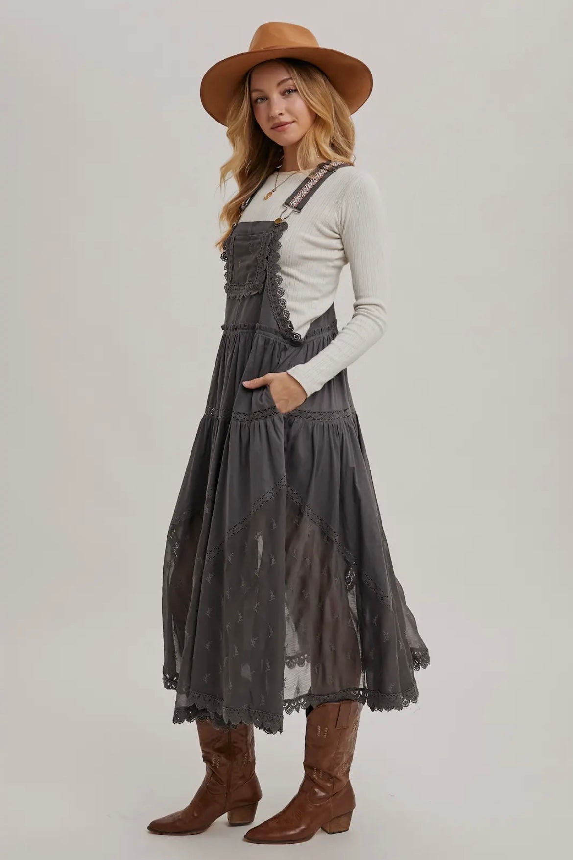 Lace Embroidered Tulle Bib
Maxi Dress