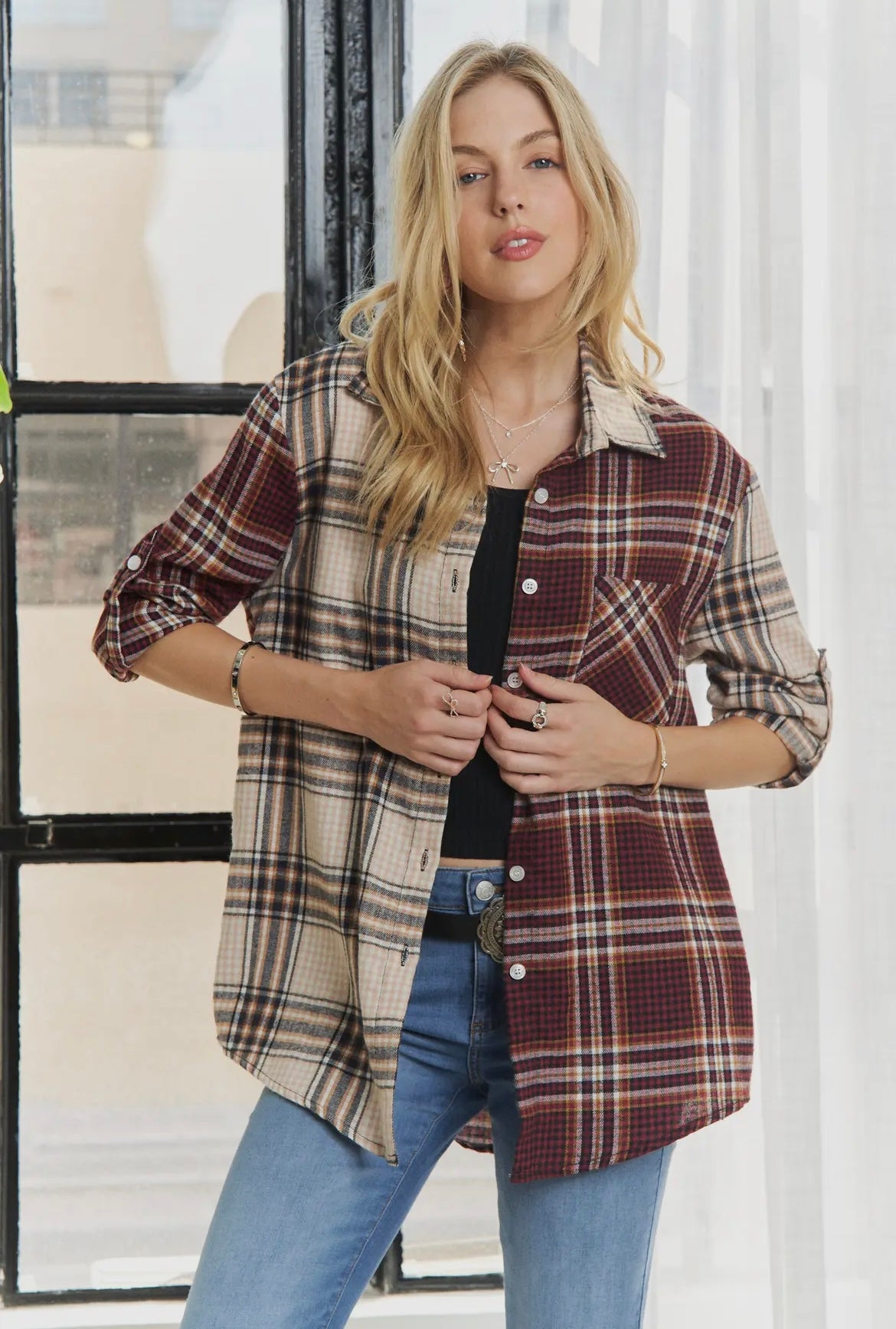 Multi Color Colorblock
Plaid Shirt