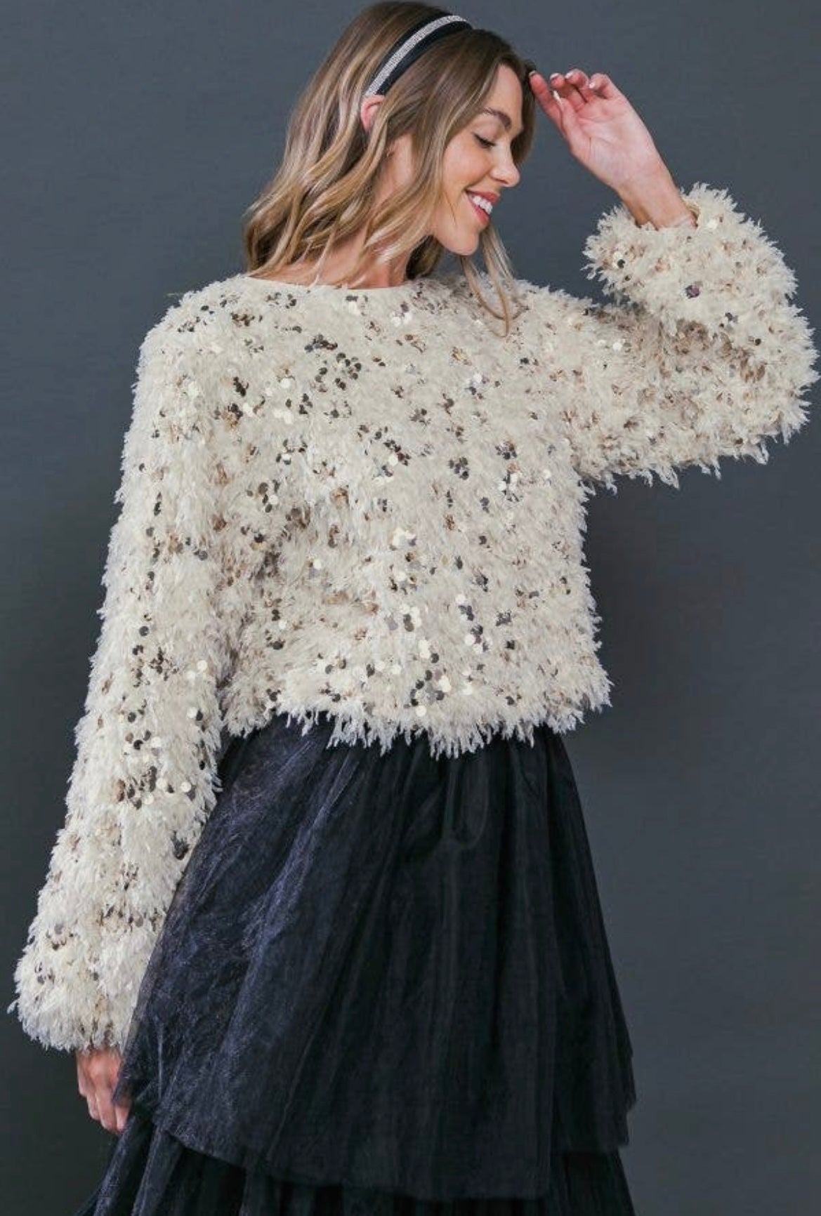 Sequin feather sweater