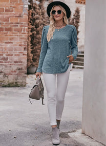 Rib knit puff sleeves top