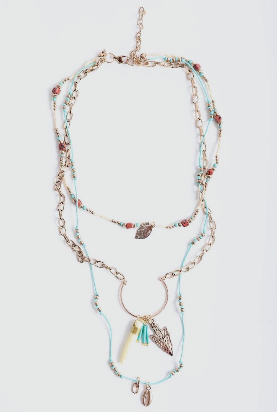Tusk horn and arrow layered necklace