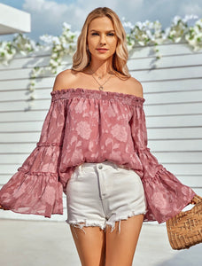 Off the shoulder floral inlay top
